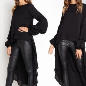 Boutique New Black Hem Dip Blouse Small & XL